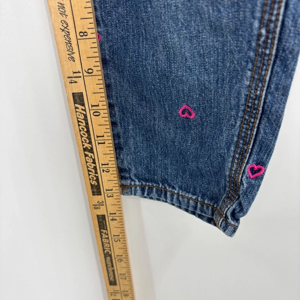 OshKosh B'gosh Heart Denim Overalls Kids 3T Blue Pink Embroidered Bib Dungarees